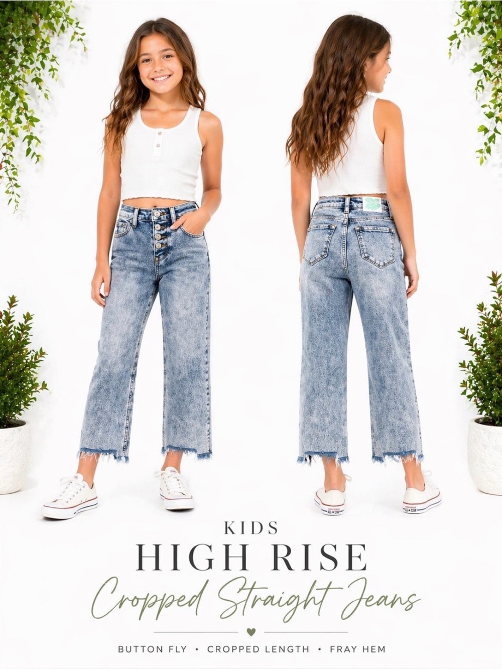 KanCan Light Blue Acid Wash High-Rise Cropped Straight Jeans